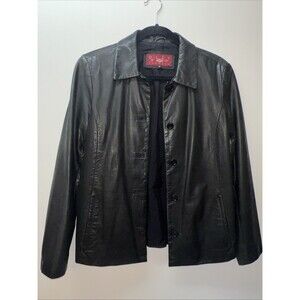 Vintage Y2K Retro OLLY Co. Formals Soft Black Genuine‎ Leather Jacket Sz Small
